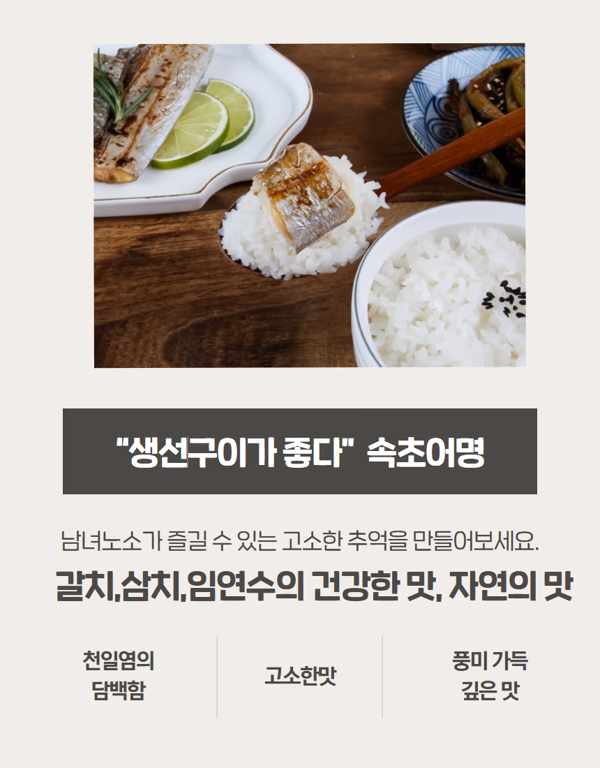 속초어명 브랜드 메시지 — 든든하게 건강하게, 패키지와 식사 구성